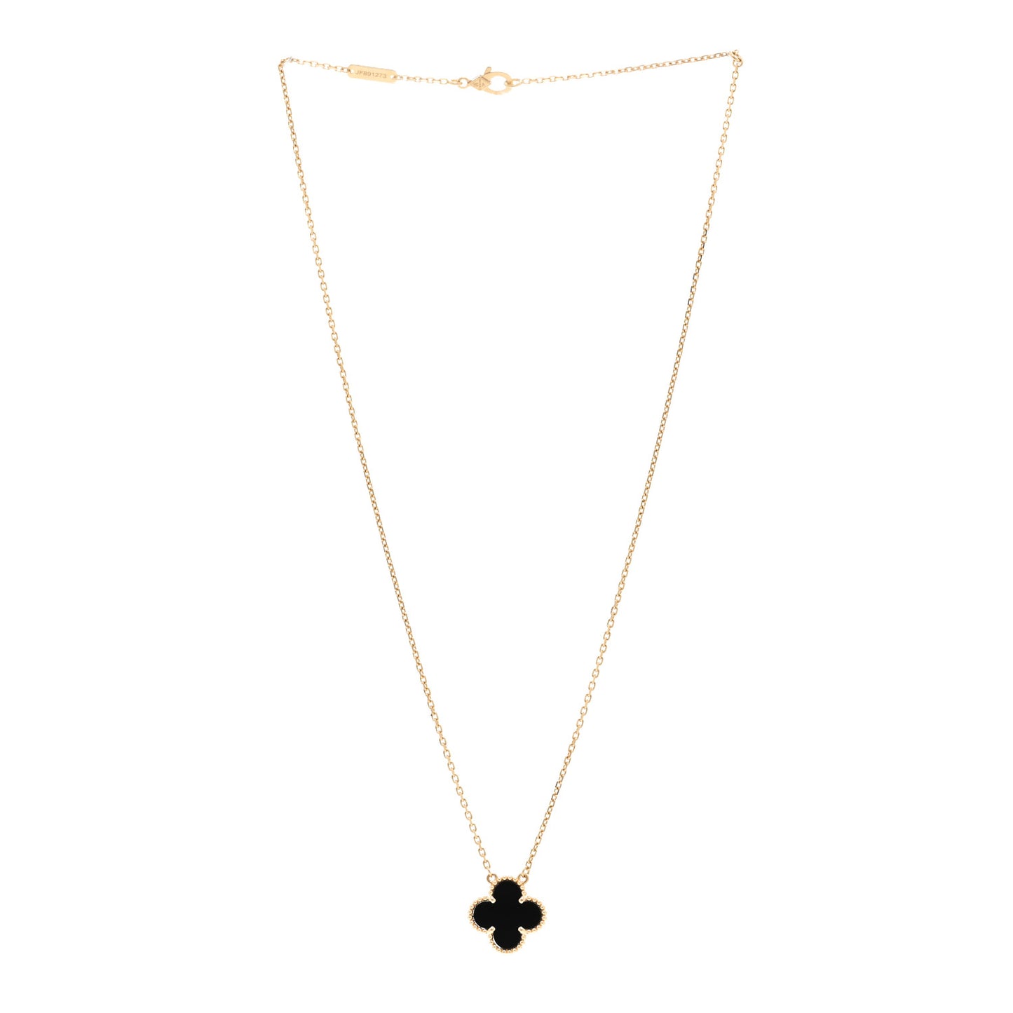 18K Yellow Gold Black Onyx Vintage Alhambra Pendant Necklace