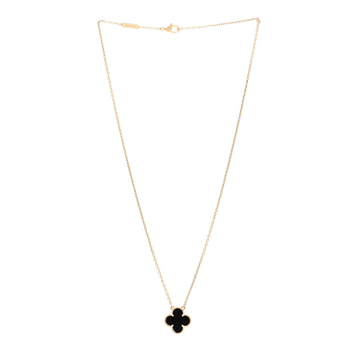 Van Cleef & Arpels 18K Yellow Gold Black Onyx Vintage Alhambra Pendant Necklace 3 of 5