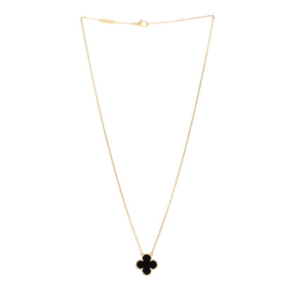 Van Cleef & Arpels 18K Yellow Gold Black Onyx Vintage Alhambra Pendant Necklace 3 of 5