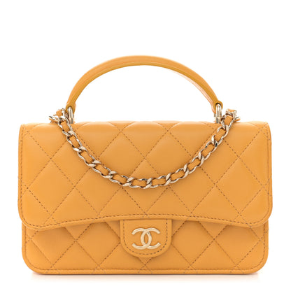 Chanel Lambskin Quilted Flap Phone Holder With Chain Yellow 1 of 14