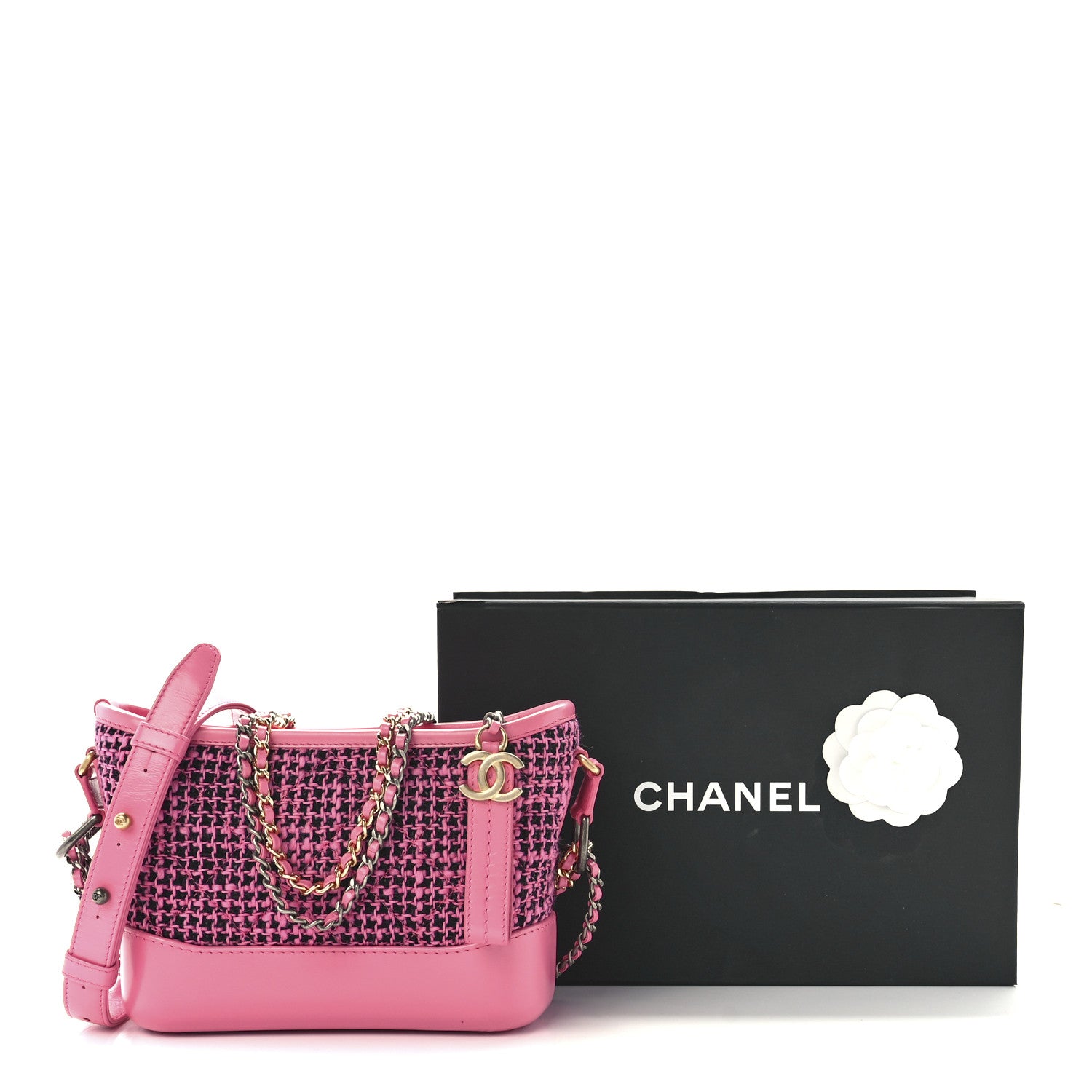 Chanel Tweed Calfskin Small Gabrielle Hobo Pink 12 of 17