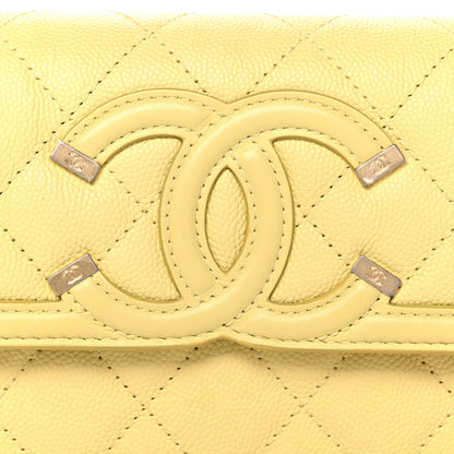 Chanel Caviar Quilted Medium Filigree Flap Wallet Yellow 9 of 14