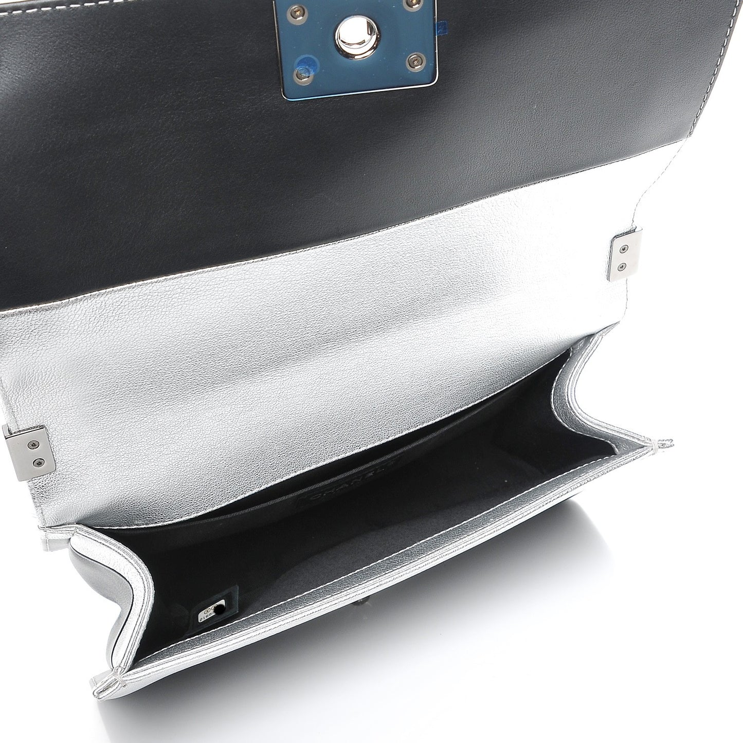 Metallic Goatskin Calfskin Medium Boy Flap Silver Black