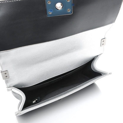 Chanel Metallic Goatskin Calfskin Medium Boy Flap Silver Black 5 of 9