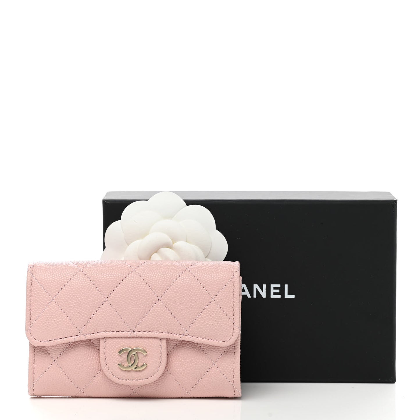 Caviar Quilted Flap Card Holder Wallet Light Pink