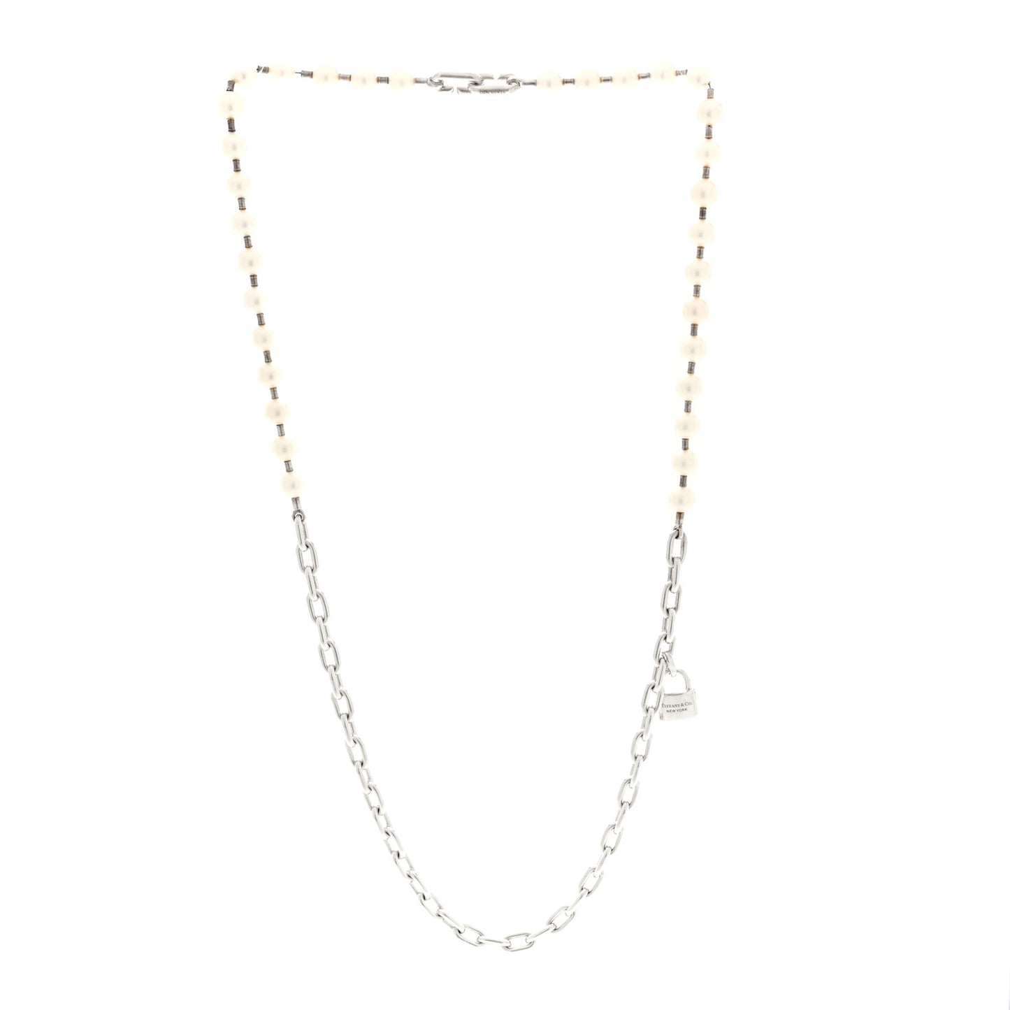 Sterling Silver Cultured Pearl HardWear Lock Necklace