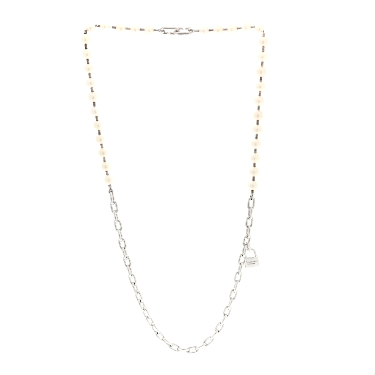 Tiffany Sterling Silver Cultured Pearl HardWear Lock Necklace 3 of 4