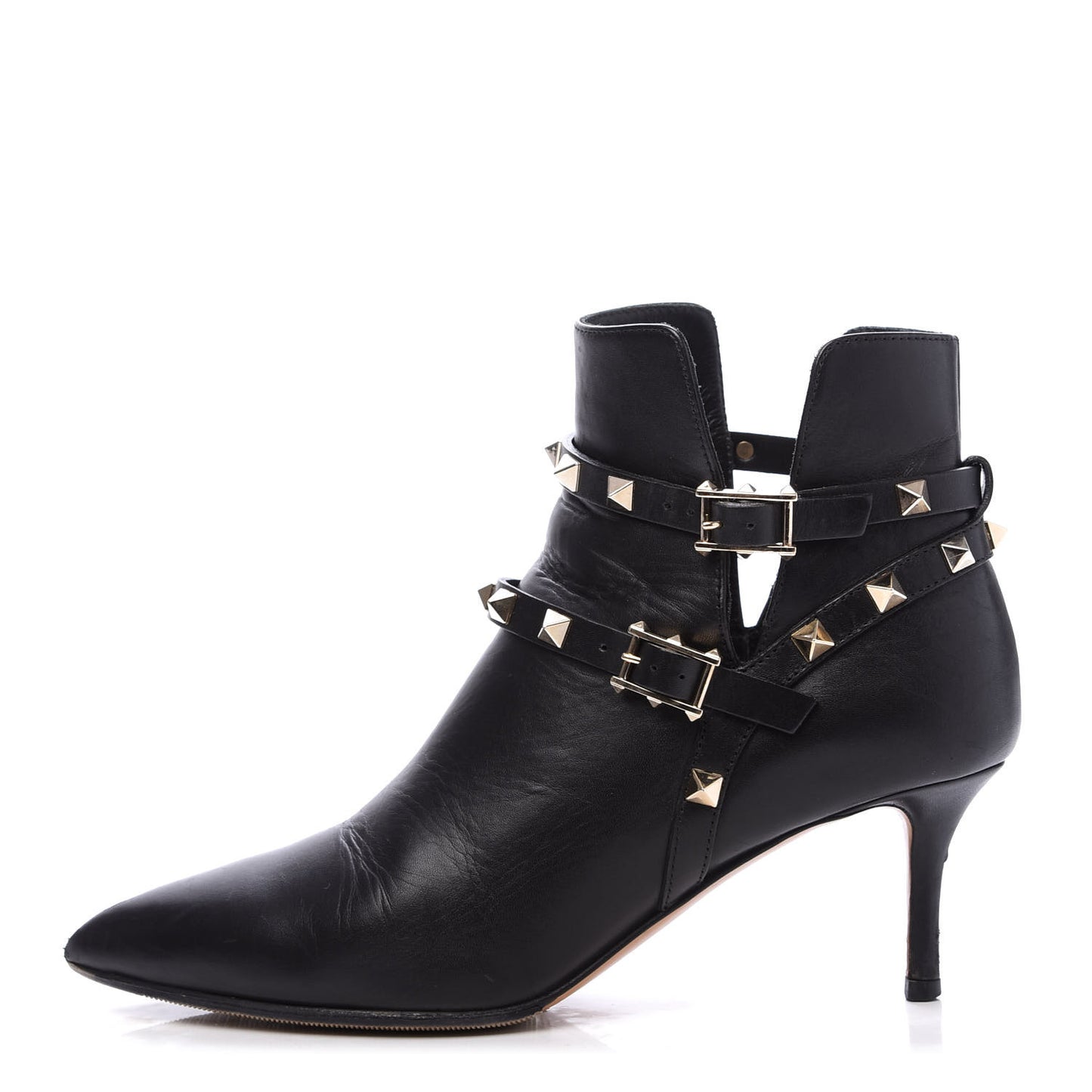 Calfskin Rockstud Double Buckle 65mm Ankle Boots 36 Black