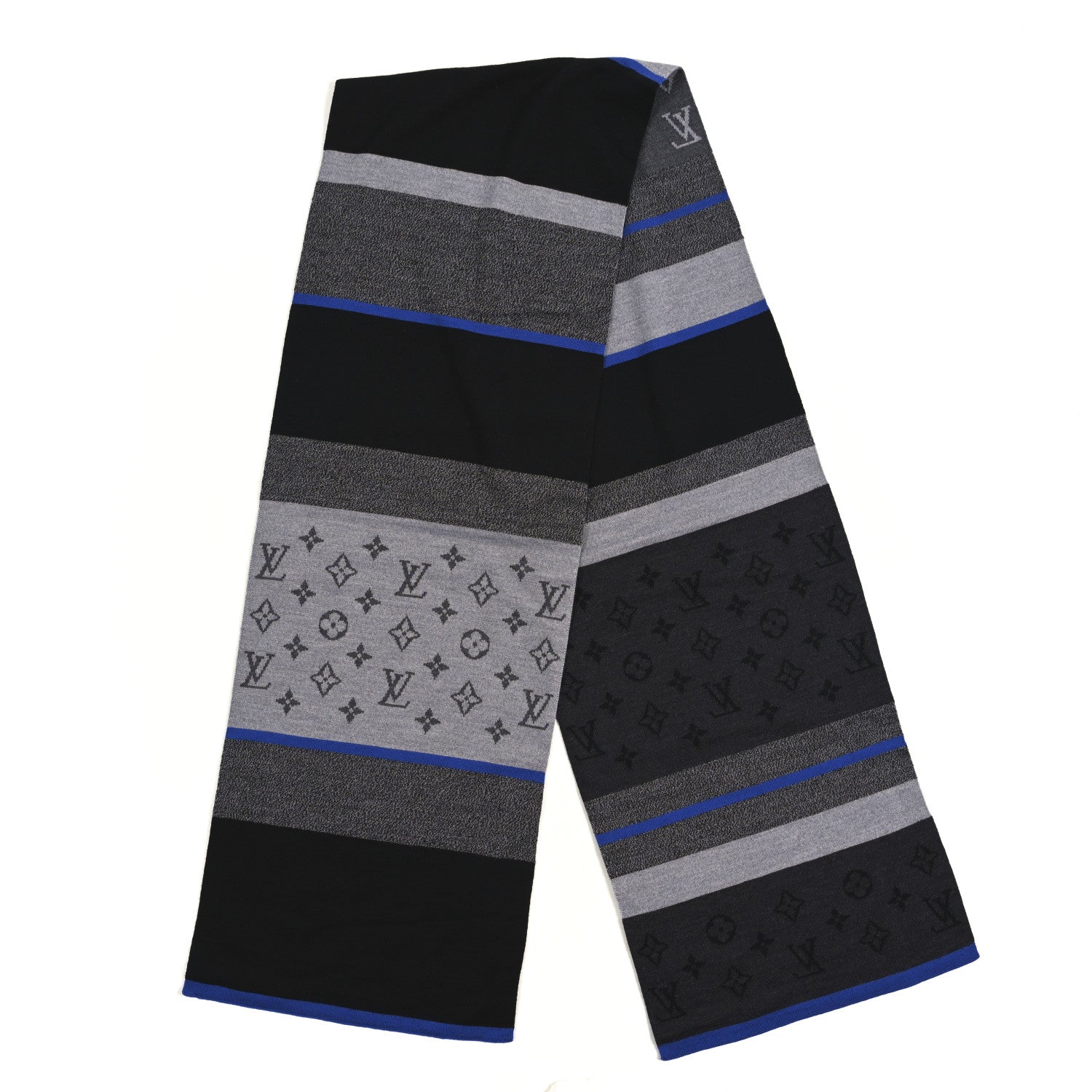 Louis Vuitton Wool Monogram Color Block Scarf Black 2 of 3