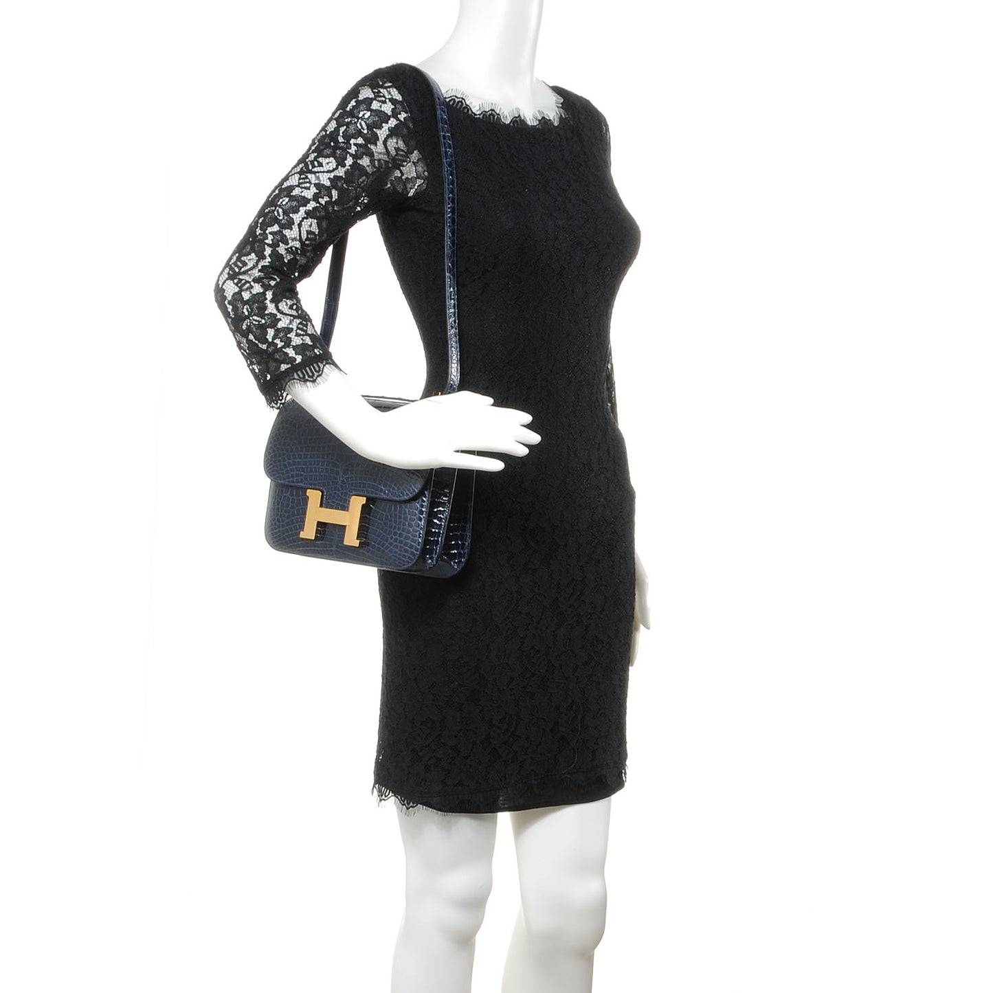 Shiny Alligator Constance 23 cm Bleu Abysse