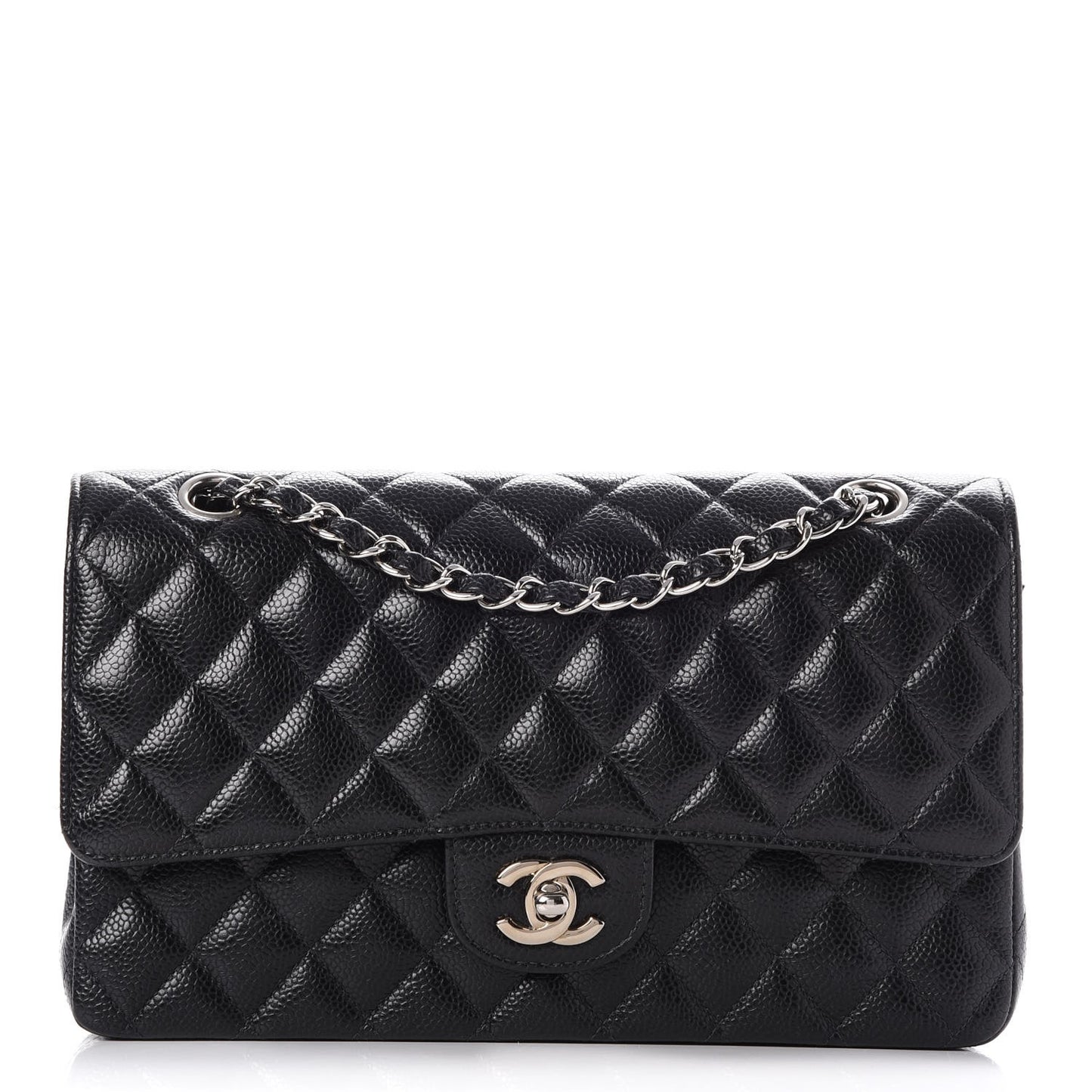Caviar Quilted Medium Double Flap Black