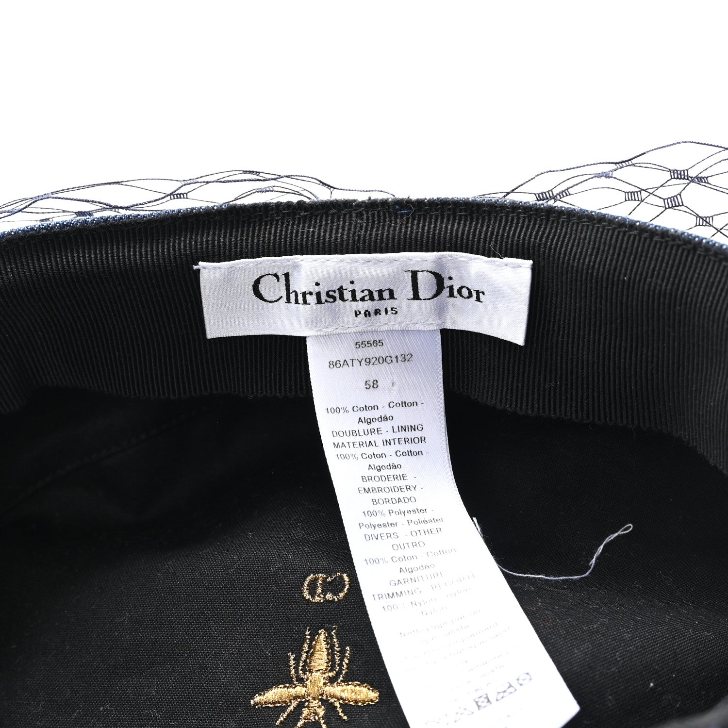 Christian Dior Cotton Denim Arty Beret Cap With Veil 58 Blue 8 of 8