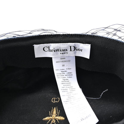 Christian Dior Cotton Denim Arty Beret Cap With Veil 58 Blue 8 of 8