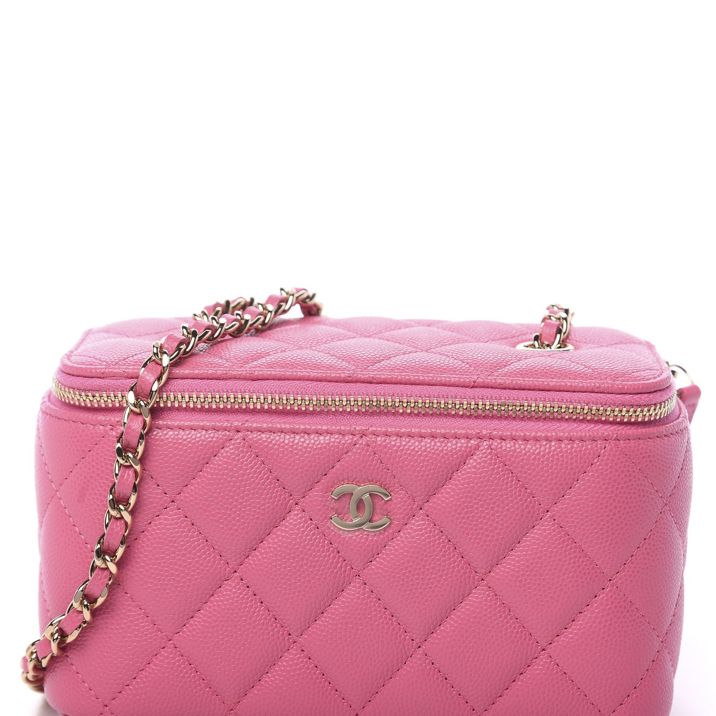 Shiny Caviar Quilted Small Vanity Pink