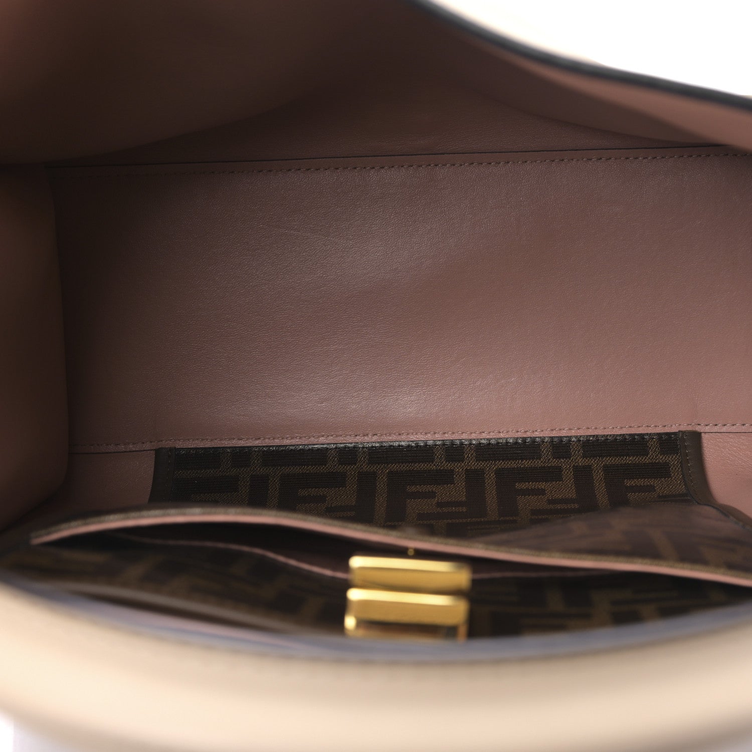 Fendi Vitello Seta Glazed Fabric FF 1974 Medium Peekaboo X-Lite Nuvola Mogano Panna 5 of 8