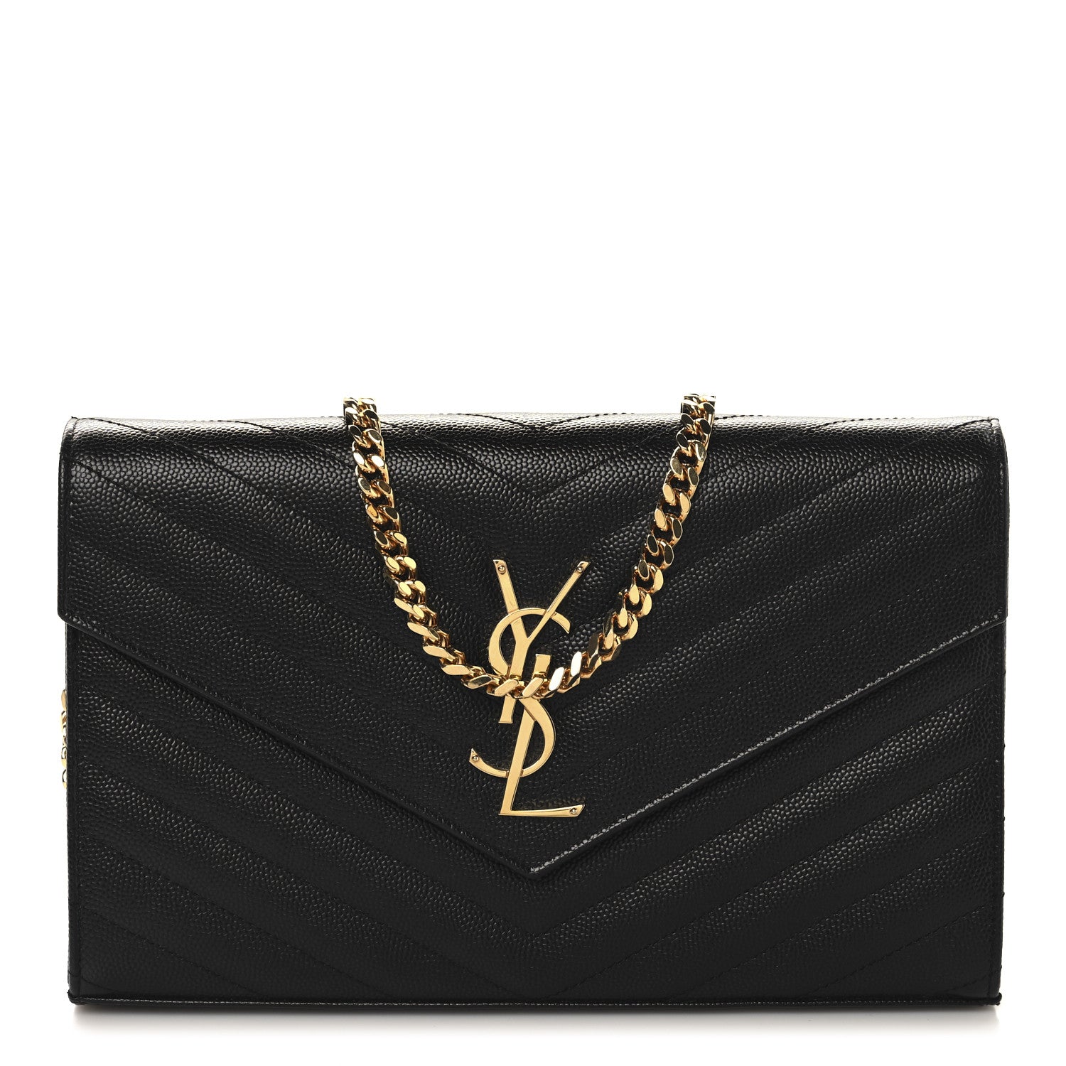 Saint Laurent Grain De Poudre Matelasse Chevron Monogram Chain Wallet Black 1 of 13