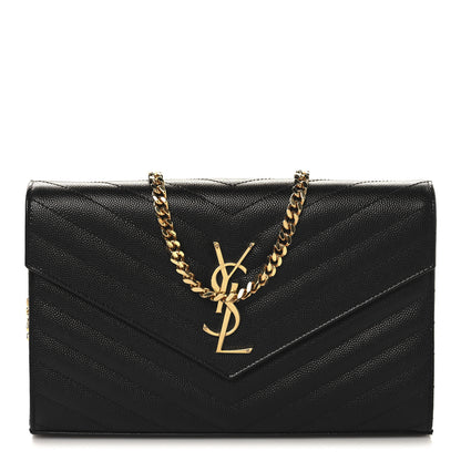 Saint Laurent Grain De Poudre Matelasse Chevron Monogram Chain Wallet Black 1 of 13