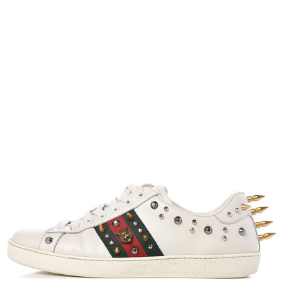 Gucci Mens Calfskin Web Studded Ace Sneakers 9 White 1 of 10