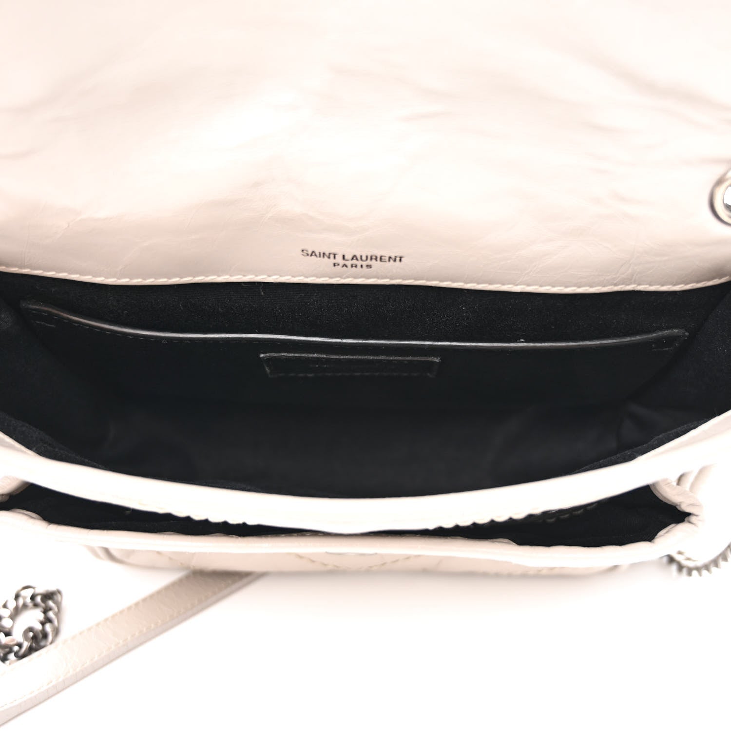 Saint Laurent Crinkled Calfskin Matelasse Monogram Baby Niki Chain Satchel Granite 12 of 23