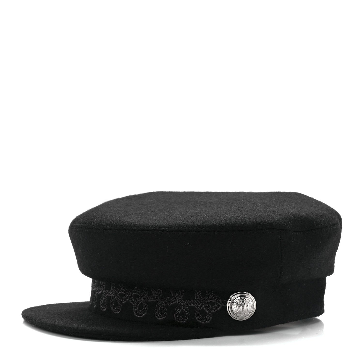 Hermes Wool Flannel Embroidered Womens Cabourg En Finesse Cap 57 Black 1 of 8