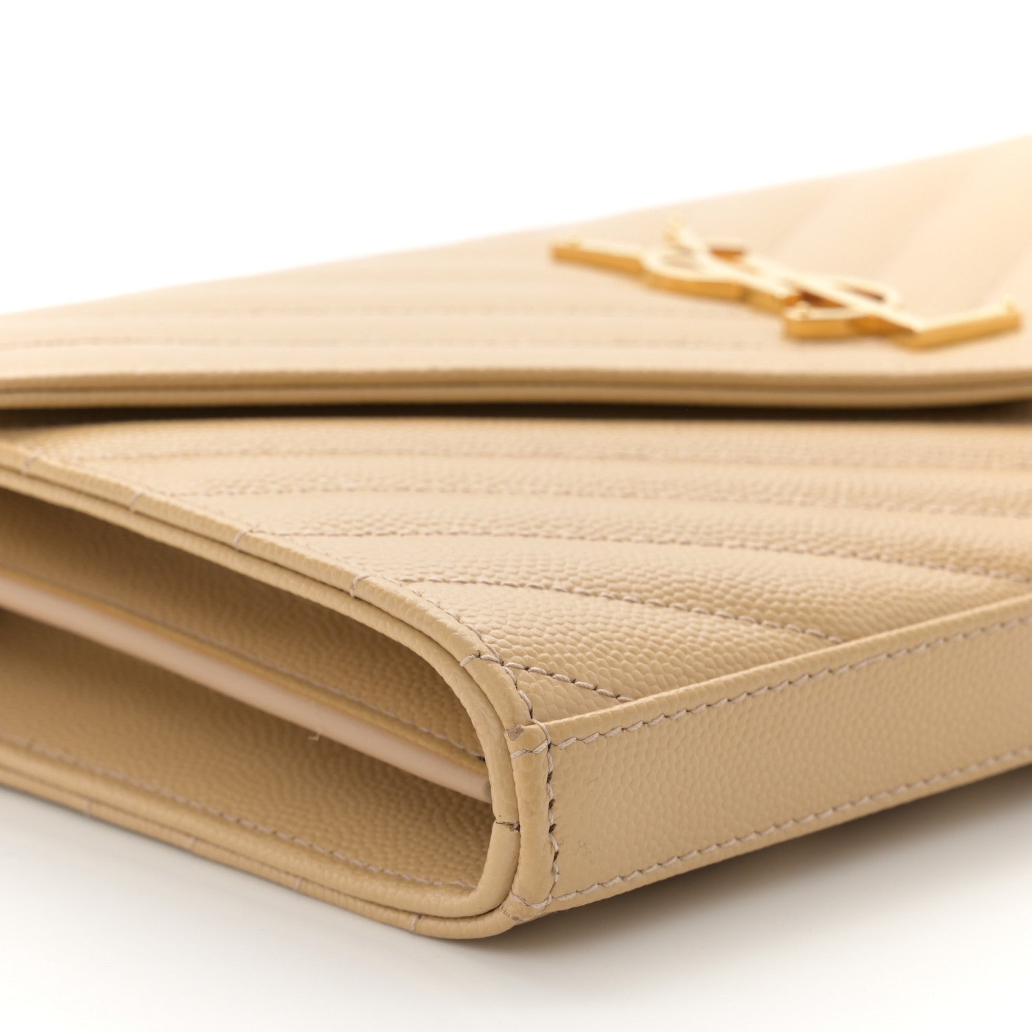 Saint Laurent Grain De Poudre Matelasse Chevron Monogram Chain Wallet Nude Powder 8 of 10