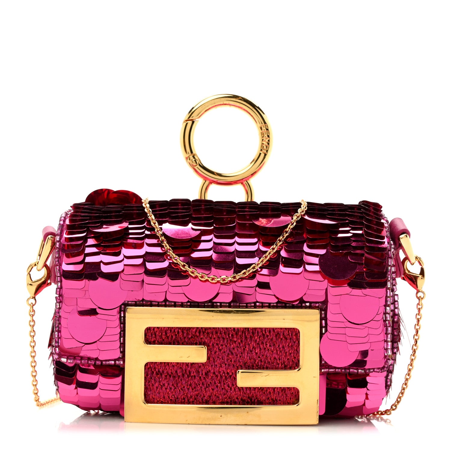 Fendi Sequin Paillettes Shiny Nappa Sex and the City Nano Maxi Buckle Baguette Charm Ciclamino Pilar 1 of 11