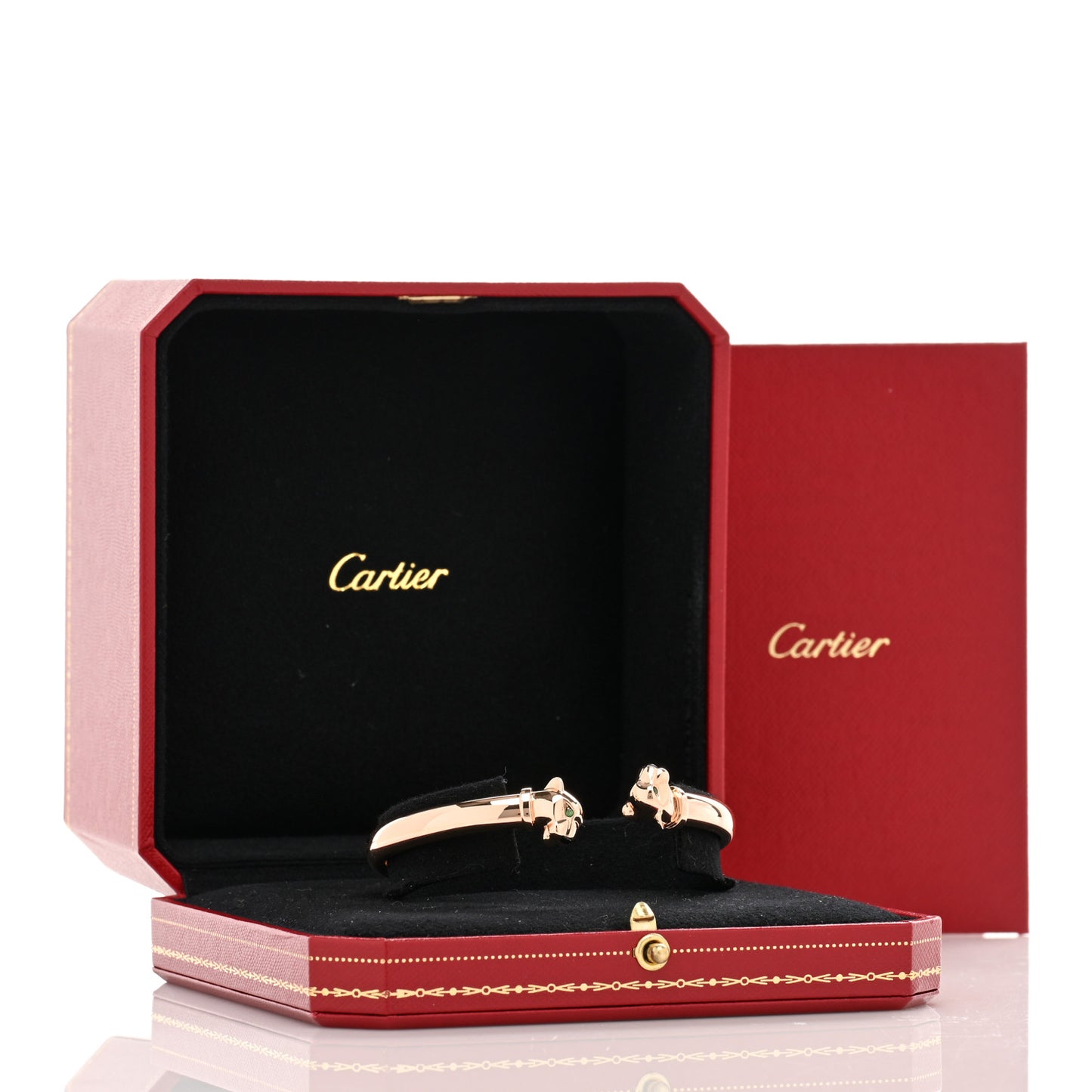 18K Pink Gold Tsavorite Garnet Onyx Panthère De Cartier Cuff Bracelet 18