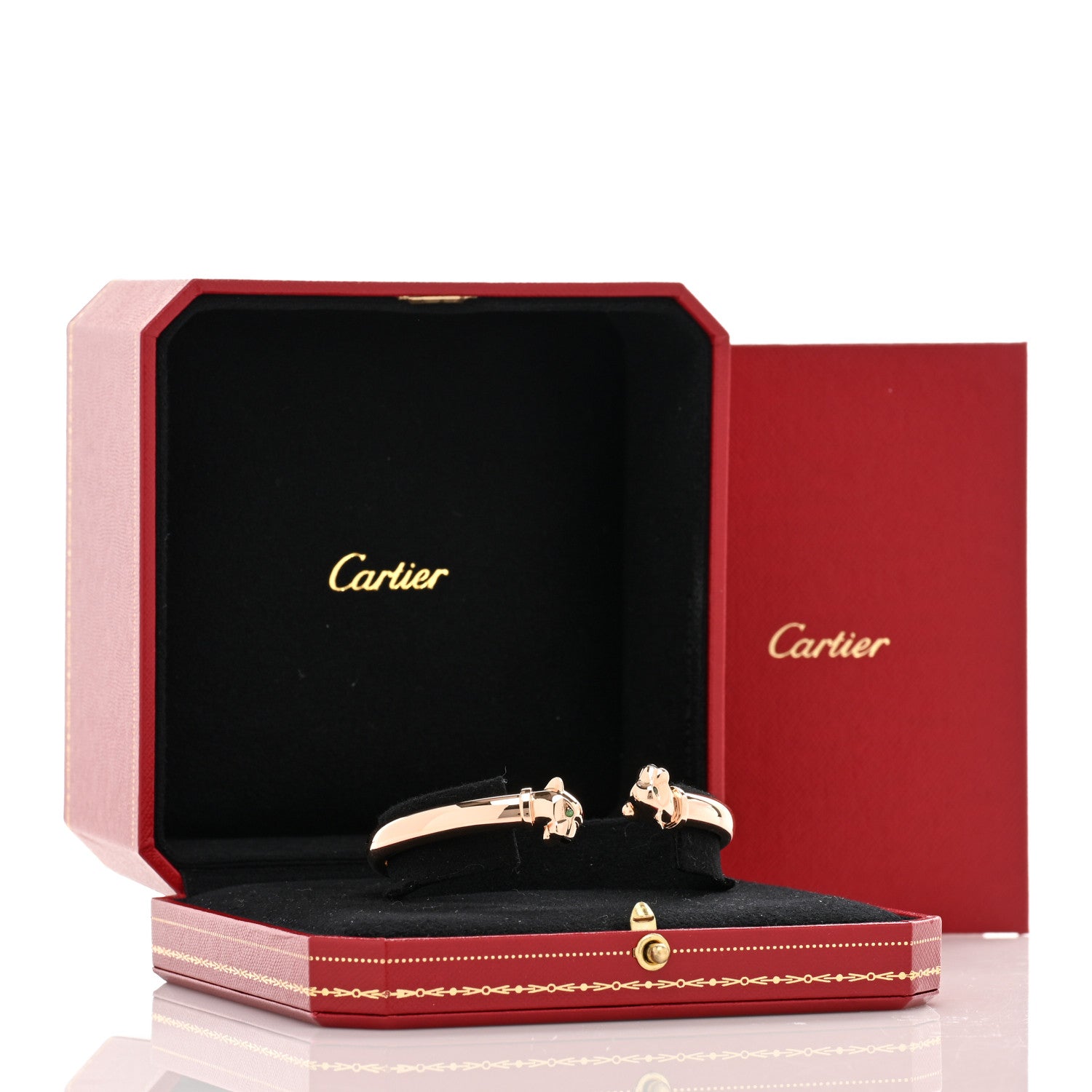 Cartier 18K Pink Gold Tsavorite Garnet Onyx Panthère De Cartier Cuff Bracelet 18 4 of 4