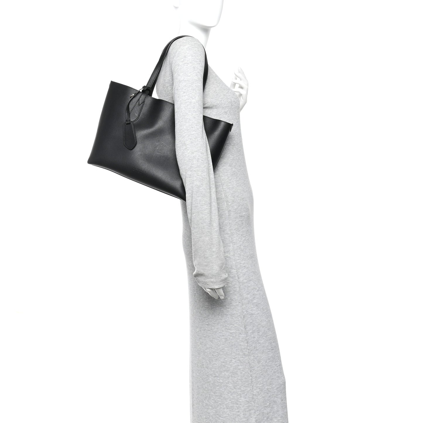 Grainy Calfskin Haymarket Check Small Reversible Tote Black