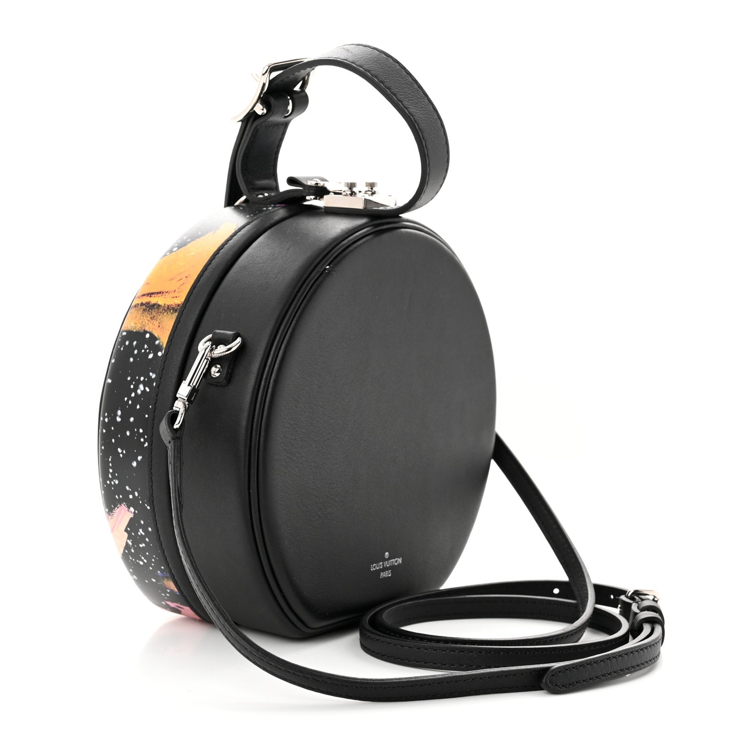 Calfskin Splash Print Petite Boite Chapeau Black