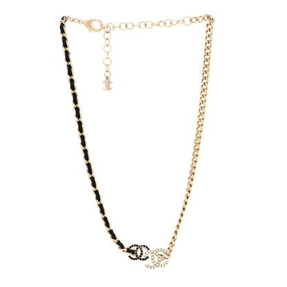 Chanel Metal Calfskin Crystal Double CC Short Necklace Black Gold 3 of 5