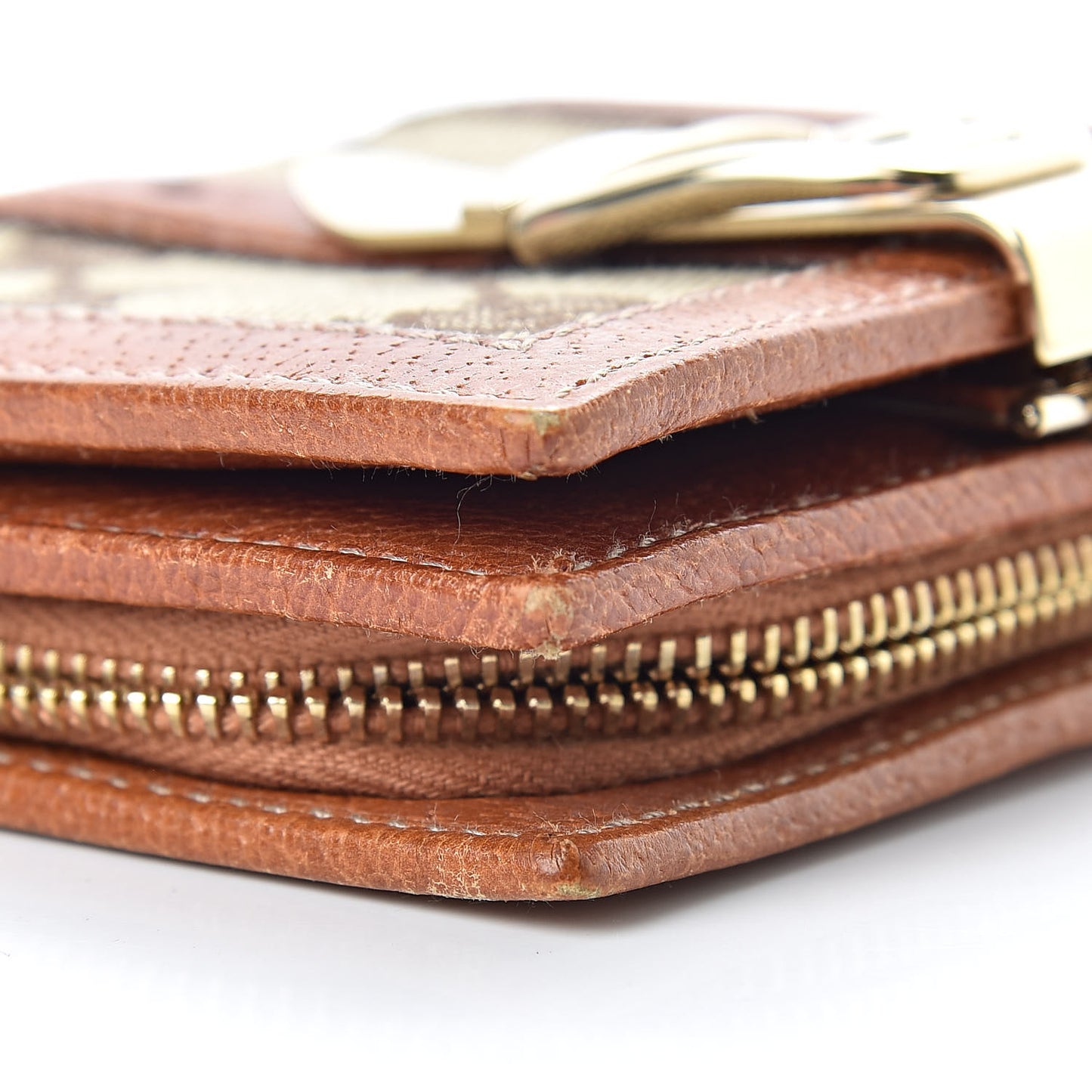 Monogram Buckle Compact Wallet Brown