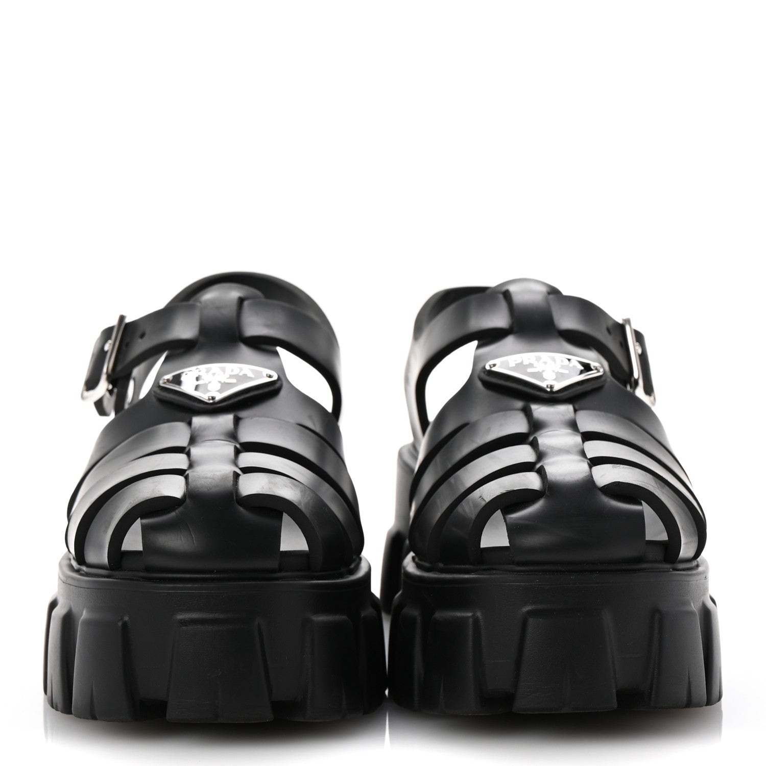 Prada Foam Rubber Triangle Logo Monolith 55mm Cage Sandals 36 Black 3 of 9