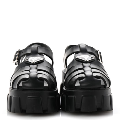 Prada Foam Rubber Triangle Logo Monolith 55mm Cage Sandals 36 Black 3 of 9
