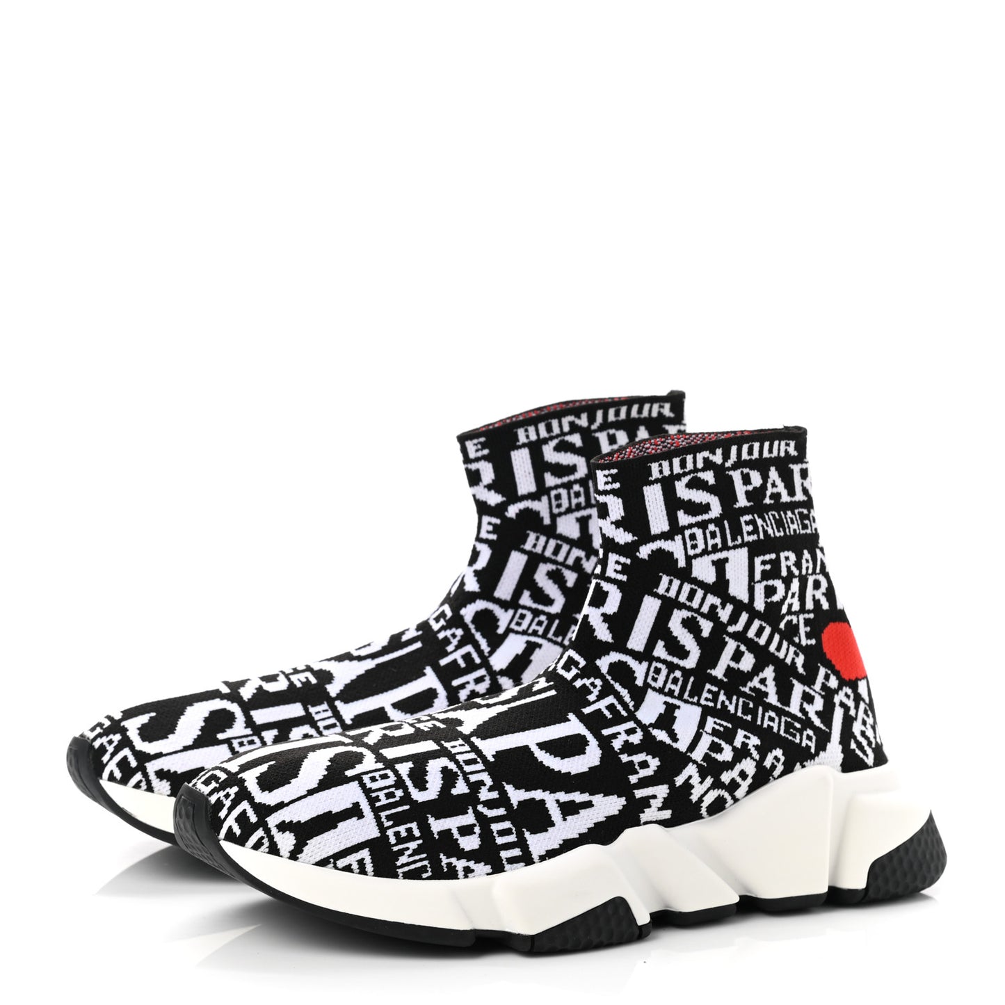 Neoprene Knit Bonjour Paris Womens Speed Sneakers 39 Black White Red