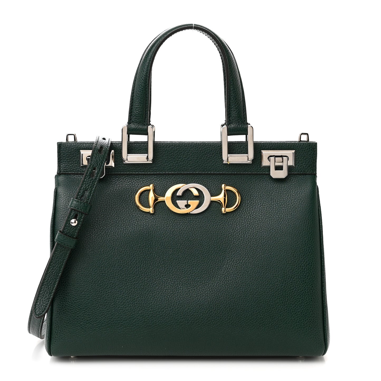 Grainy Calfskin Small Zumi Top Handle Bag Vintage Green