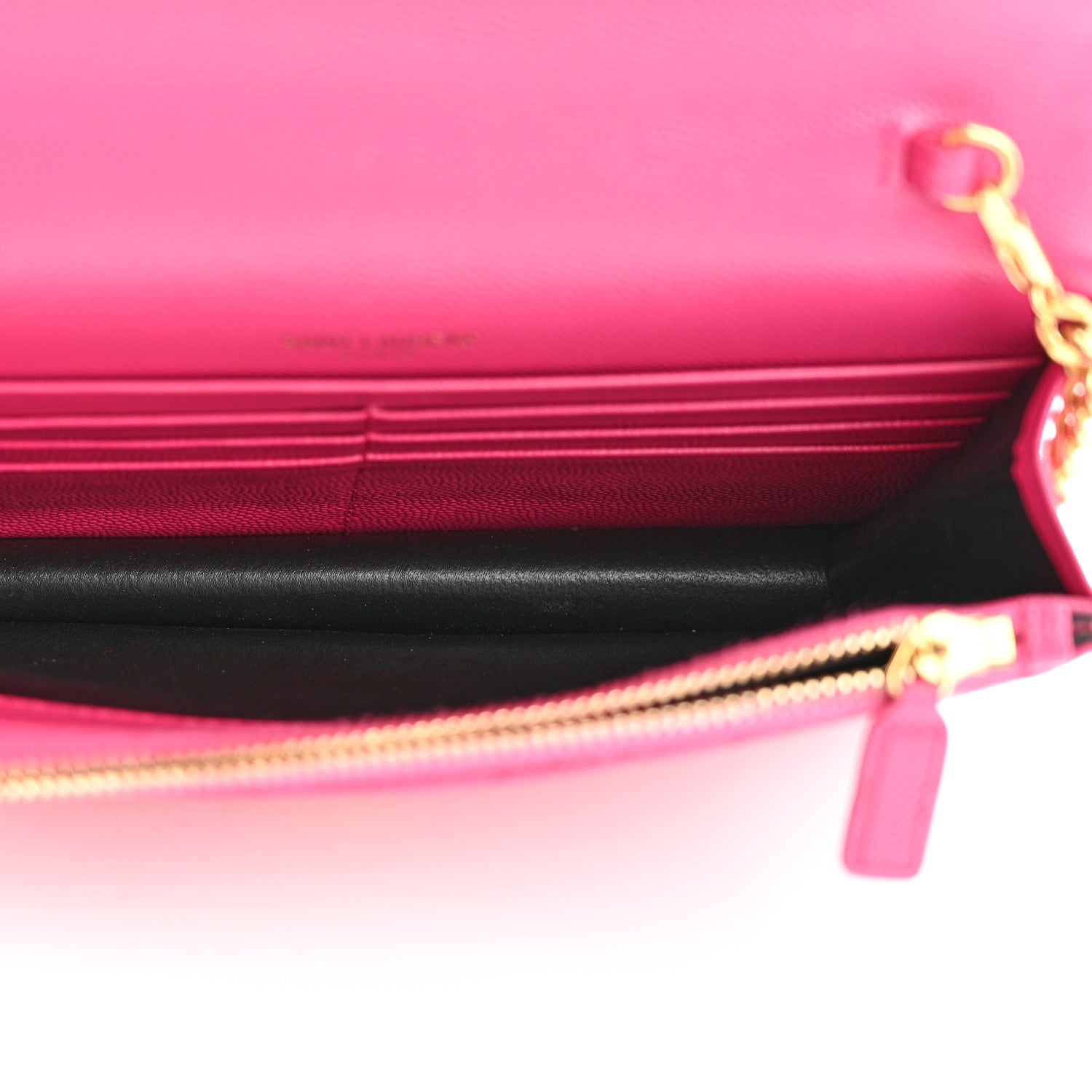 Saint Laurent Grain De Poudre Matelasse Chevron Monogram Envelope Chain Wallet Fresh Fuchsia 5 of 14