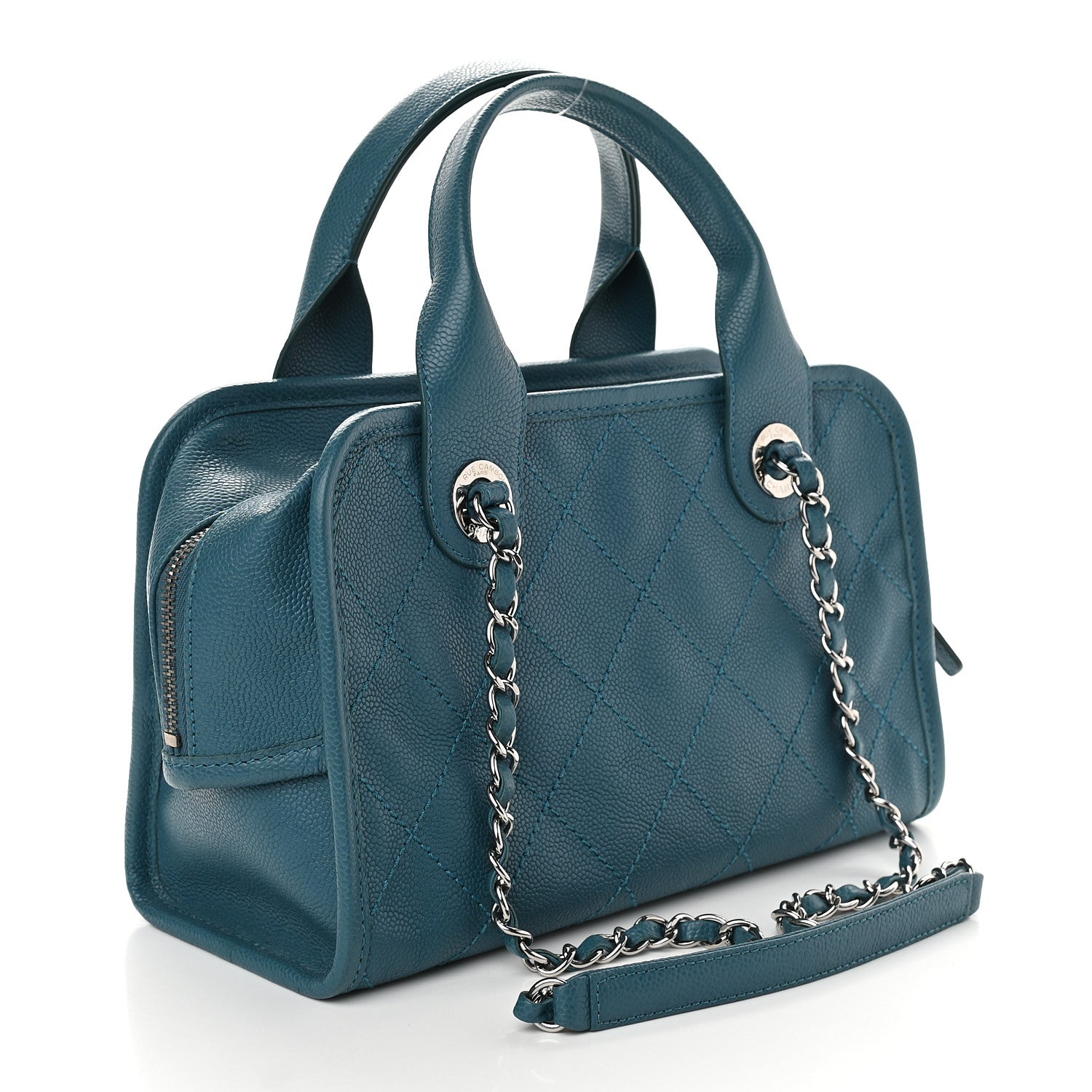 Chanel Caviar Quilted Deauville Bowling Bag Blue 3 of 9