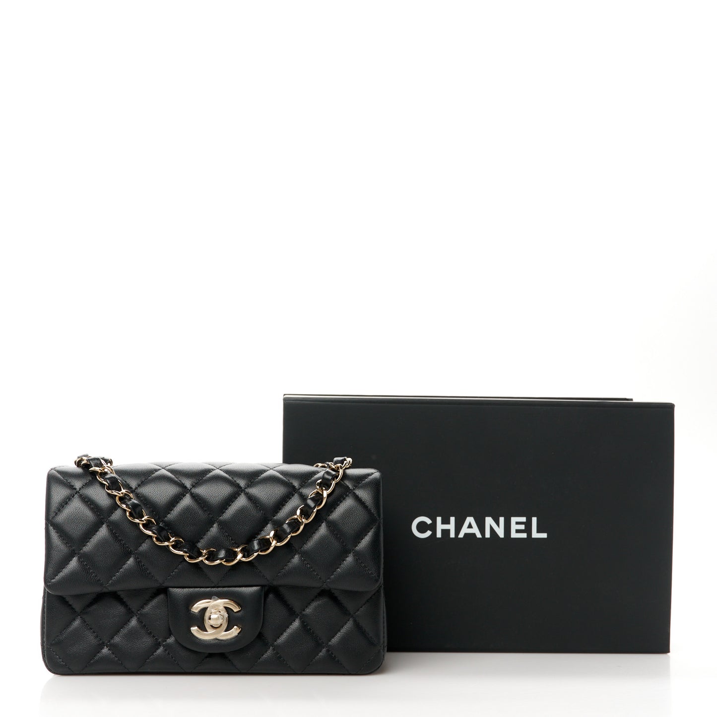 Lambskin Quilted Mini Rectangular Flap Black