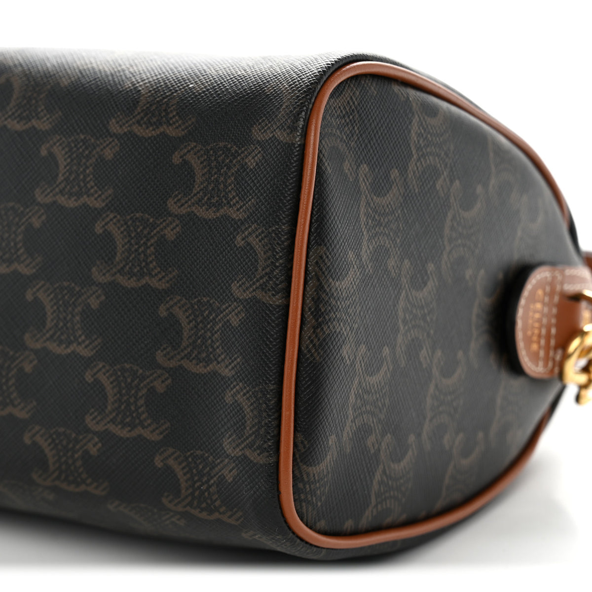 Triomphe Canvas Calfskin Small Boston Bag Tan