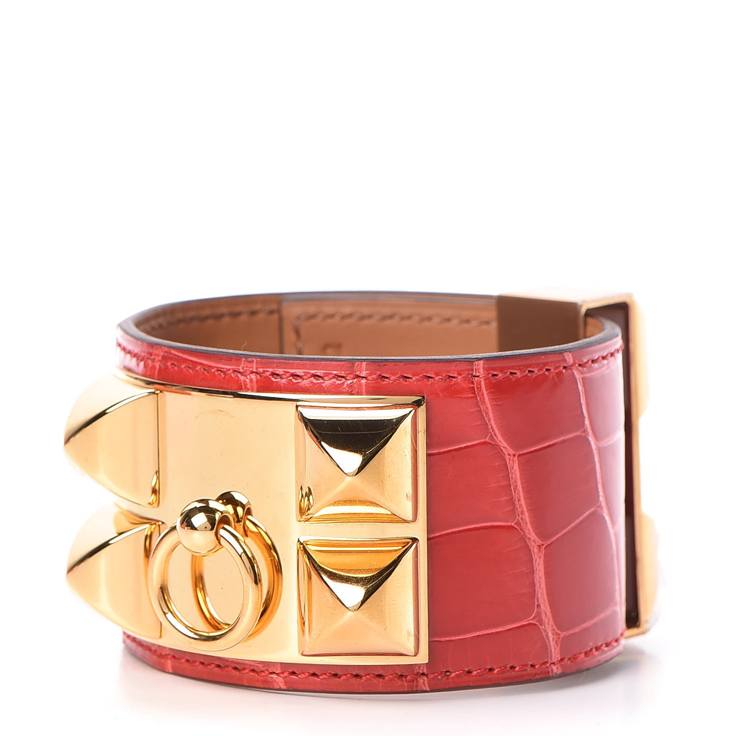 Hermes Shiny Alligator Collier De Chien CDC Bracelet T2 Rouge De Coeur 1 of 9