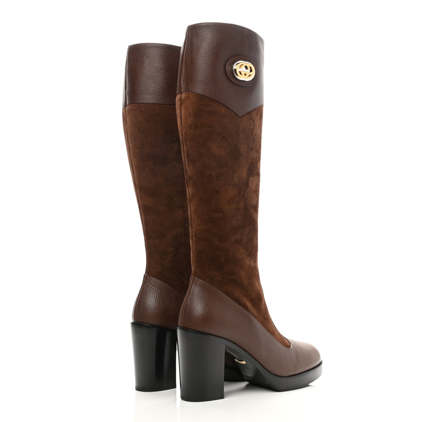 Austin Calfskin Super Softy Suede Interlocking G Knee High Boots 38.5 Brown Mahogany