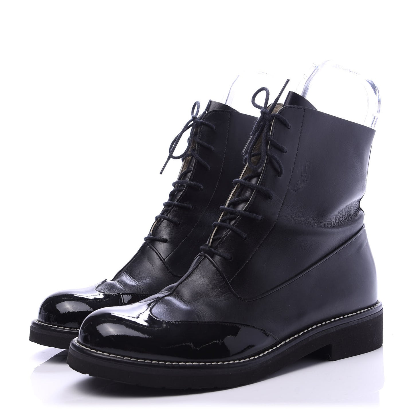 Patent Calfskin Lace Up Short Boots 39 Black