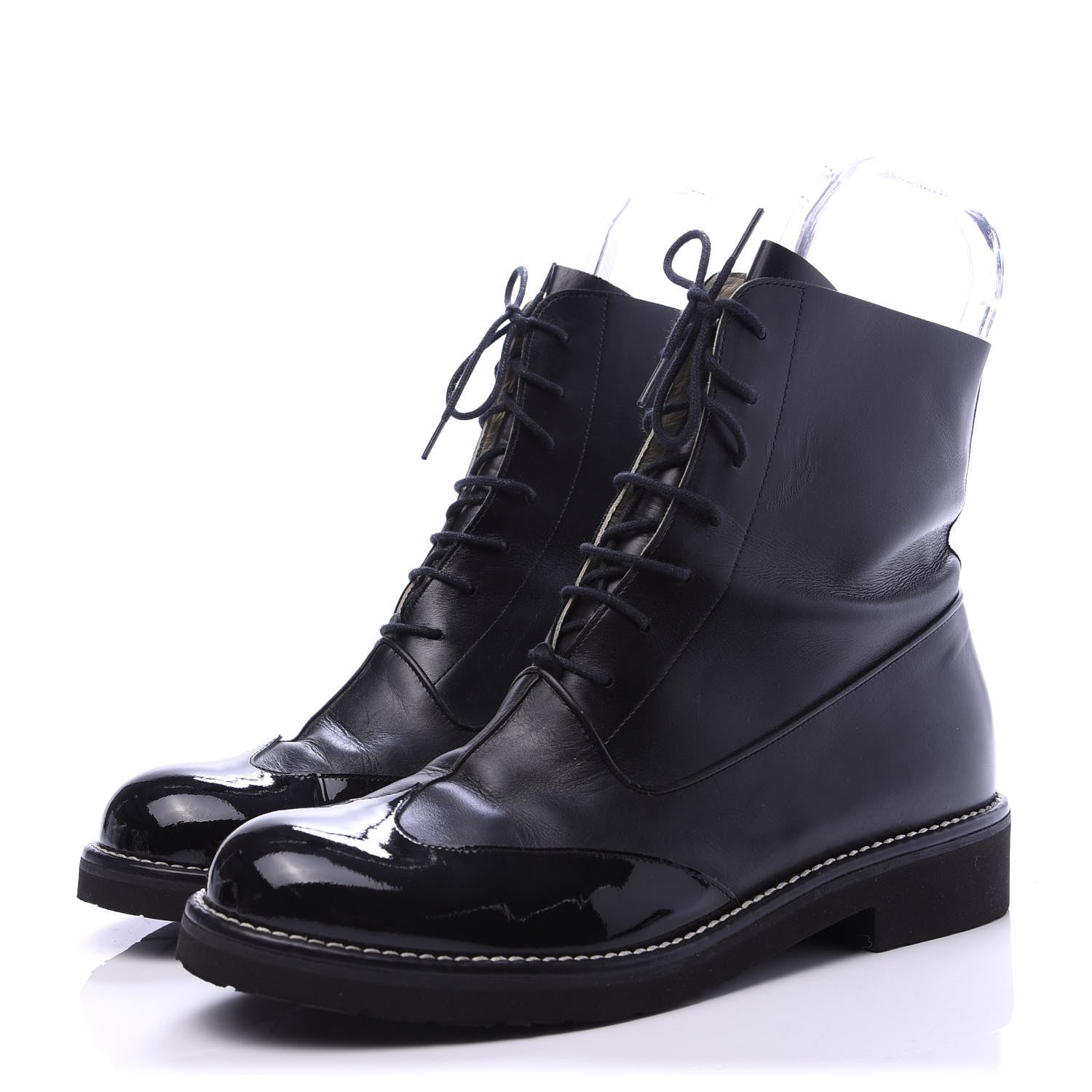Chanel Patent Calfskin Lace Up Short Boots 39 Black 3 of 11
