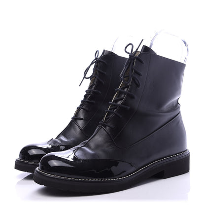 Chanel Patent Calfskin Lace Up Short Boots 39 Black 3 of 11