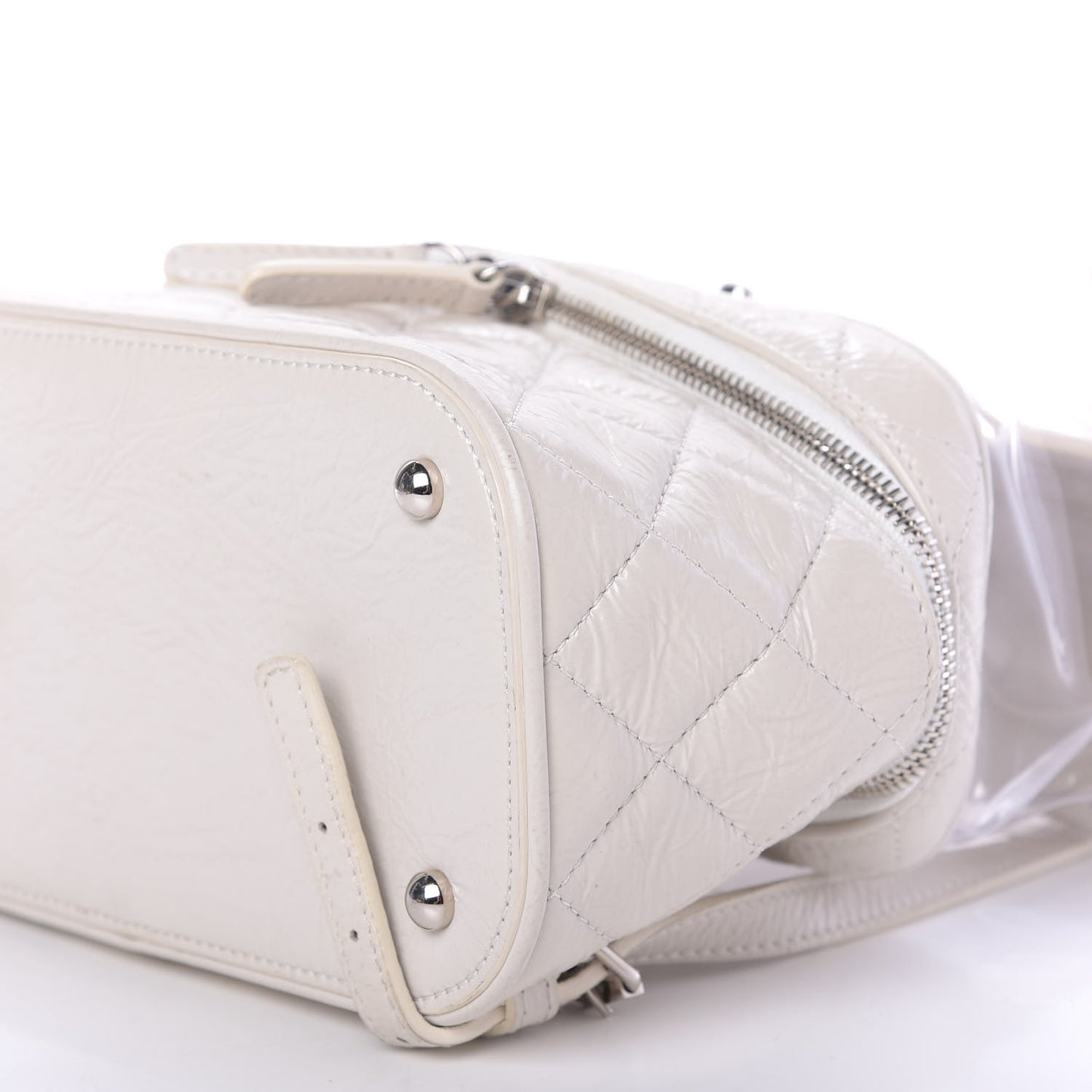 Crumpled Calfskin PVC Quilted Backpack White