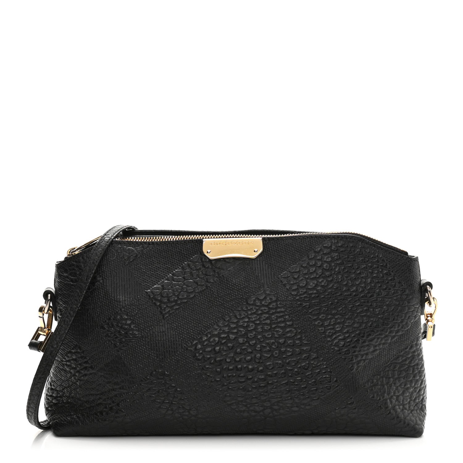 Burberry Signature Grain Calfskin Check Embossed Small Chichester Crossbody Clutch Bag Black 1 of 14