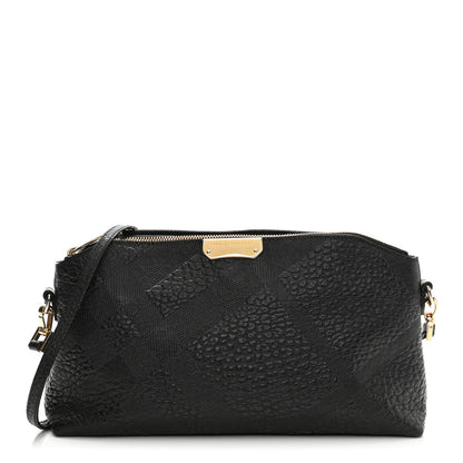 Burberry Signature Grain Calfskin Check Embossed Small Chichester Crossbody Clutch Bag Black 1 of 14
