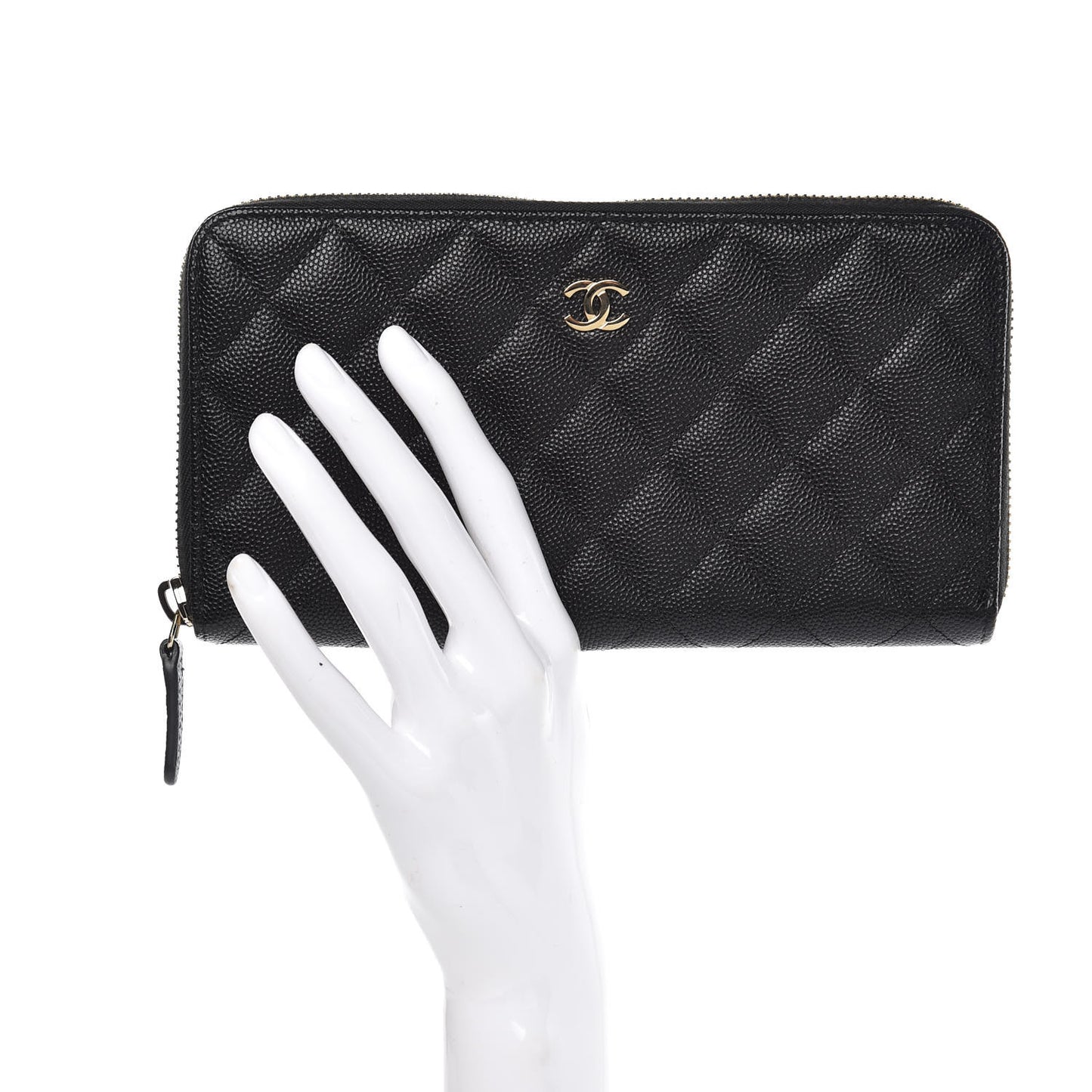 Caviar Quilted Large Gusset Zip Around Wallet Black