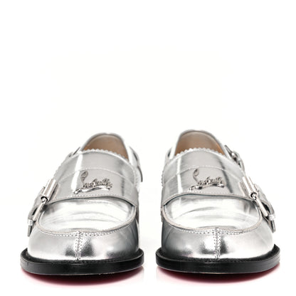 Christian Louboutin Mirror Patent Montezumo Donna Flat Loafers 37 Silver 2 of 8